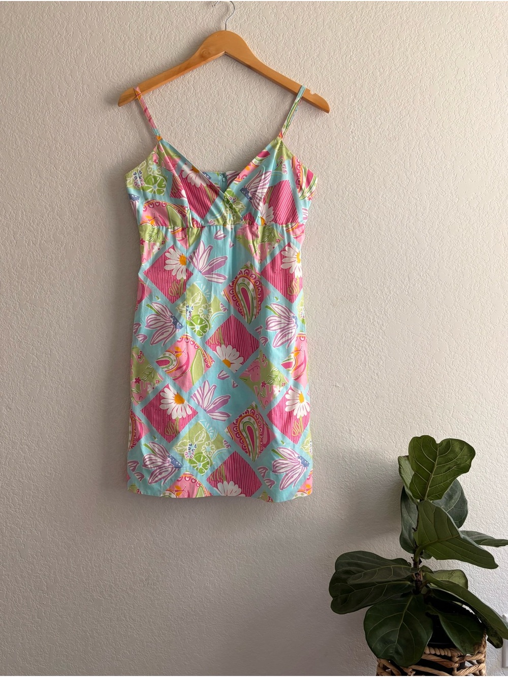 VTG Lilly Pulitzer Sleeveless Lined Multicolored Floral Check V Neck Dress Sz 6